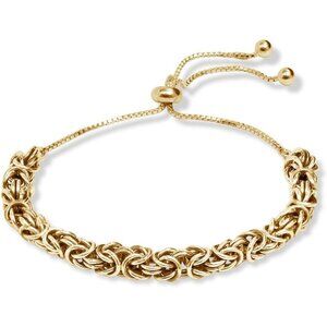 925 Sterling Silver Byzantine Bolo Bracelet Adjustable Italian Handmade Gold